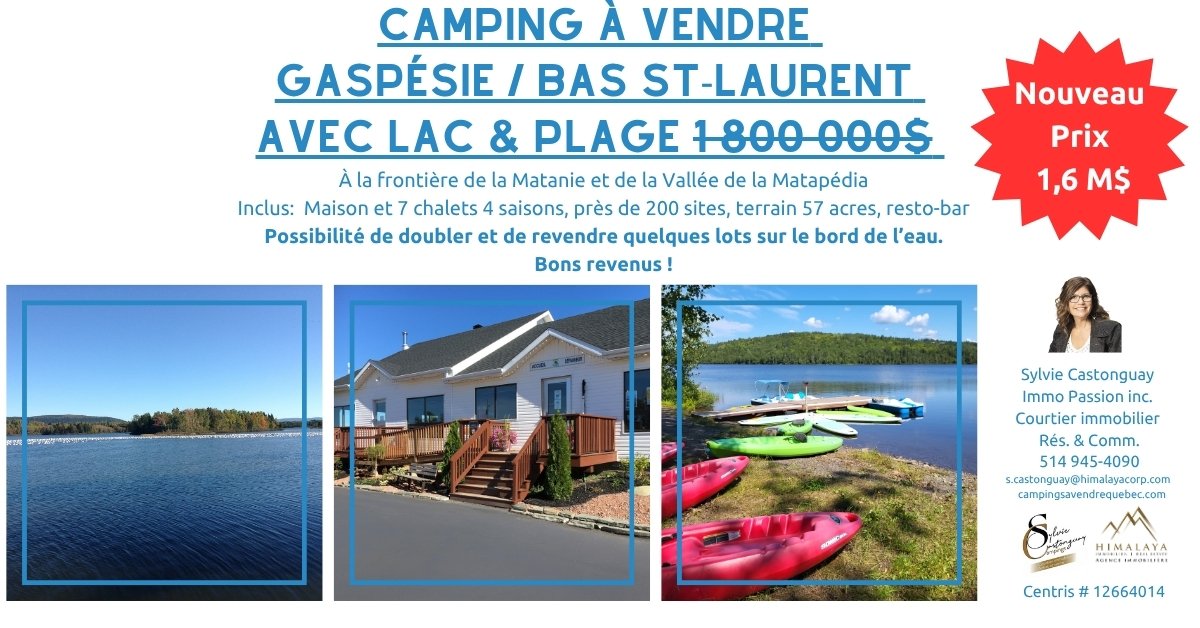 Campground, Outdoor Base & Resort for Sale in Gaspesie